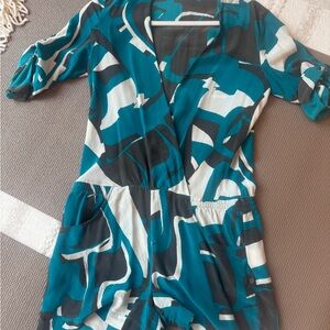 Vintage Armani Exchange Turquoise and Charcoal Dress